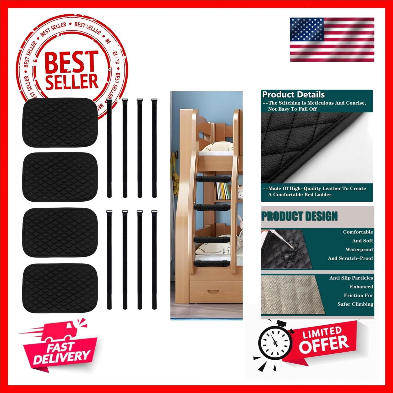 4 Pcs Bunk Bed Ladder Pads，12 x 8 Inch Soft Bunk B